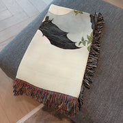 Enchanting Fairy Riding A Bat Woven Throw Blanket, 100% cotton, dyed in vibrant colors, perfect for wall decoration, cozy throw, or unique picnic spread, adding a charming touch to any room.