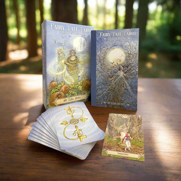 Fairy Tale Tarot Deck and Guidebook Set featuring mystical tales and enchanting characters beautifully illustrated to capture universal wisdom, timeless archetypes and profound life lessons. Includes 156-page illustrated guidebook for in-depth interpretations.