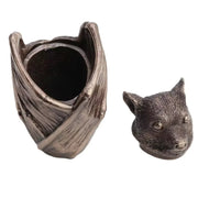 Meticulously crafted Flying Fox Bat Keepsake Stash Storage Box, hand-painted in rich bronze, 5 inches tall and 3-inch diameter, perfect for safeguarding jewelry or small treasured items, adding a touch of mystery and charm to any gothic decor.