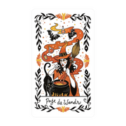 Happy Halloween Tarot Card Deck & Guidebook Set featuring vintage Halloween art like skeletons, witches, pumpkins, and bats designed by Soni Graves. Includes 128-page illustrated guidebook with custom spreads. 