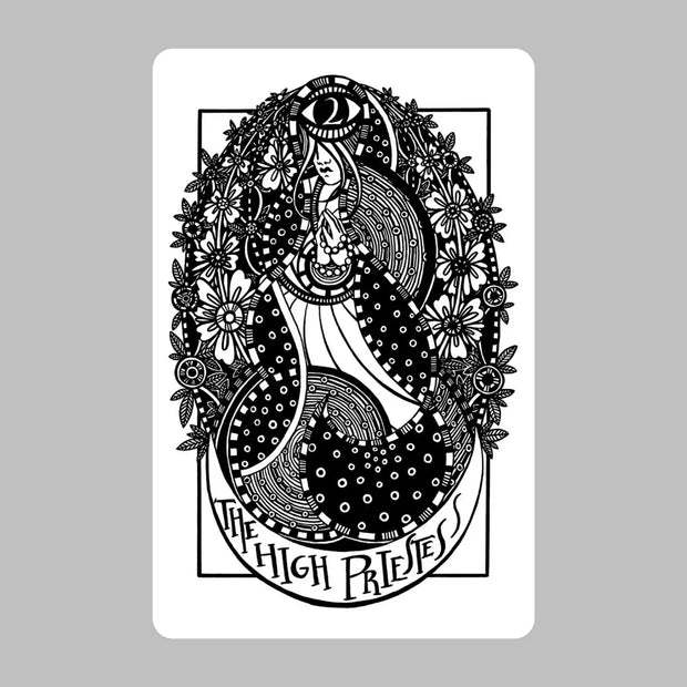 Heart & Hands Tarot Deck by Liz Blackbird, featuring flowers and figures. Intricate line-drawing technique in the 78-card black and white Tarot Deck with 72-page guidebook. Eclectic Tarot Deck rooted in Rider-Waite-Smith symbolism.