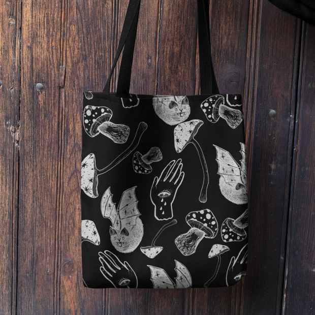 "Spooky Spells, Bats and Mushrooms" Heavy-Duty Canvas Tote Bag