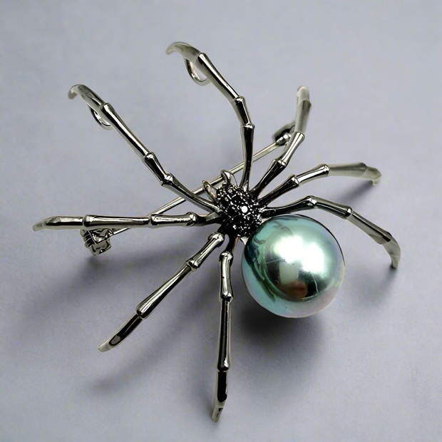 Victorian Style Black Pearlescent Spider Brooch