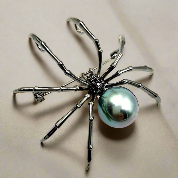 Victorian Style Black Pearlescent Spider Brooch