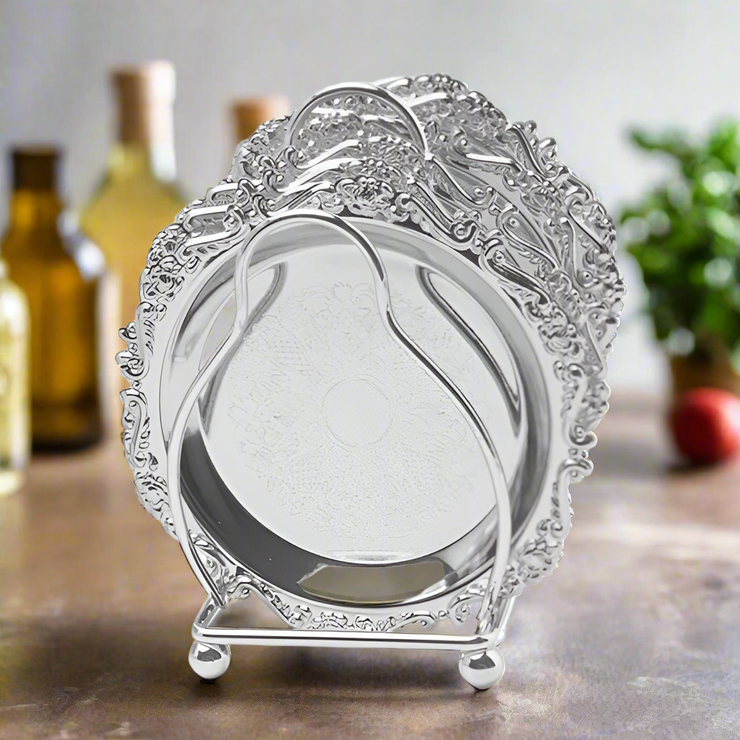 Classic Metal Cocktail Coaster or Dessert Plates 6-Piece Set