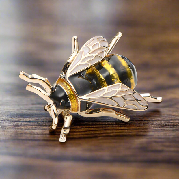 Enamel and 18k Gold Honey Bee Brooch