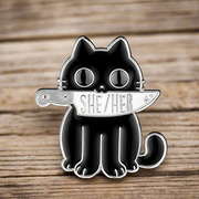 Knife Kitty Pronoun Enamel Lapel Pin