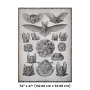 Vampire Bats Woven Throw Blanket featuring 'Chiroptera - Vampyrus' from Kunstformen der Natur by Ernst Haeckel. This beautifully crafted blanket is perfect for any setting—use it as a stunning wall decoration, a cozy throw for your sofa, or even a unique picnic spread.