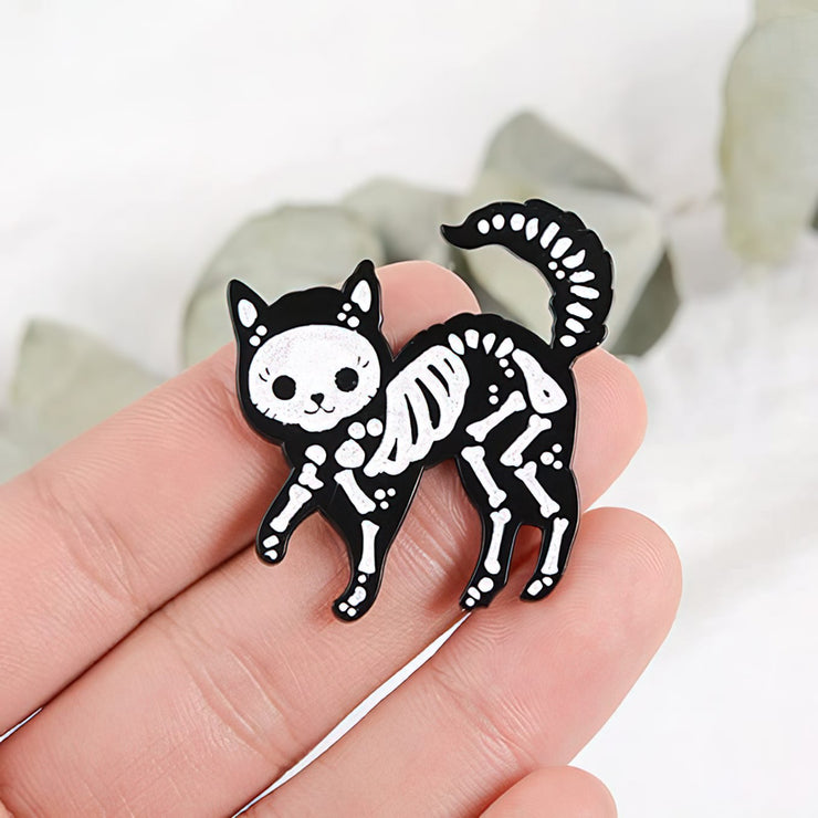 Skeleton Cat Enamel Lapel Pin