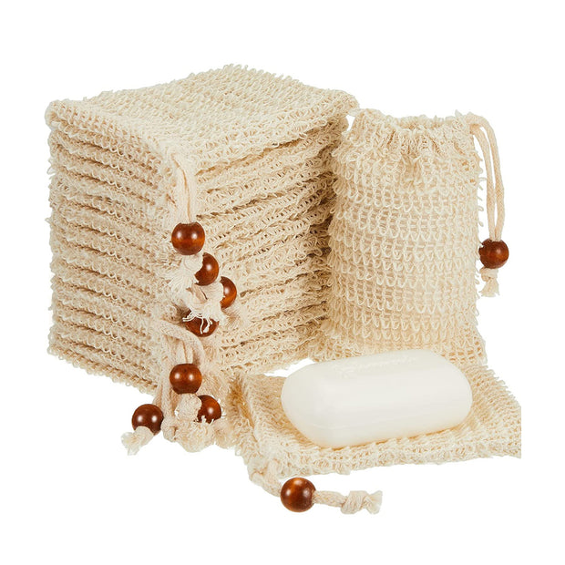 Sac économiseur de savon exfoliant en coton sisal