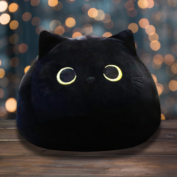 Adorable Squishy Black Cat Plush Toy - Soft and Fuzzy Huggable Toy for Children or Adults - High-Quality Polyester with Embroidered Accents - Perfect Cuddly Companion