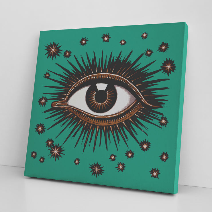 "All Seeing Eye" Art Deco Square Canvas Wrap - Teal