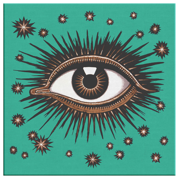 "All Seeing Eye" Art Deco Square Canvas Wrap - Teal