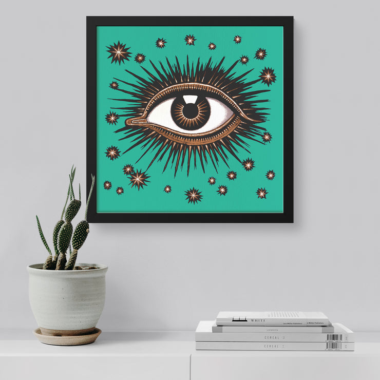 Lámina enmarcada cuadrada "El ojo que todo lo ve" - ​​Verde azulado