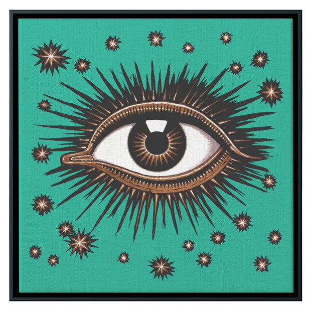 "All Seeing Eye" Art Deco Square Framed Canvas - Teal