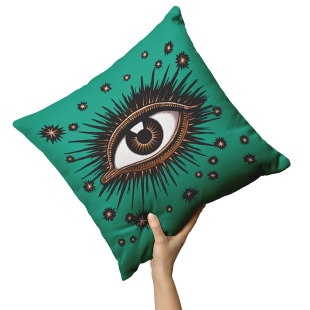 "All Seeing Eye" Art Deco Throw Pillow - Teal