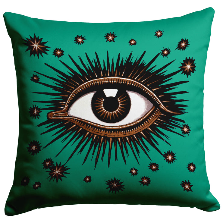 "All Seeing Eye" Art Deco Throw Pillow - Teal