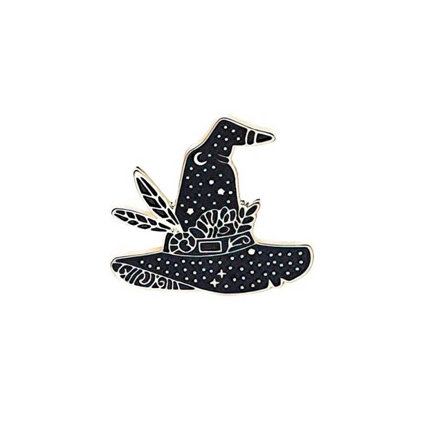 Pin de solapa esmaltado con sombrero de bruja floral