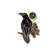 Raven, Moon & Flowers Enamel Lapel Pin