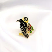 Raven, Moon & Flowers Enamel Lapel Pin