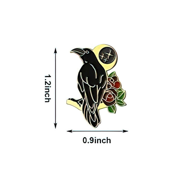 Raven, Moon & Flowers Enamel Lapel Pin