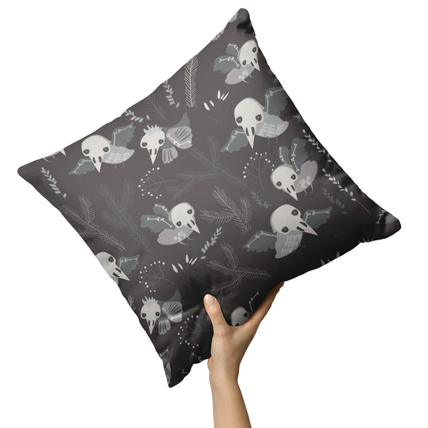 "Skeleton Birds" Throw Pillow