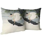 "Fairy Riding a Bat" Throw Pillow