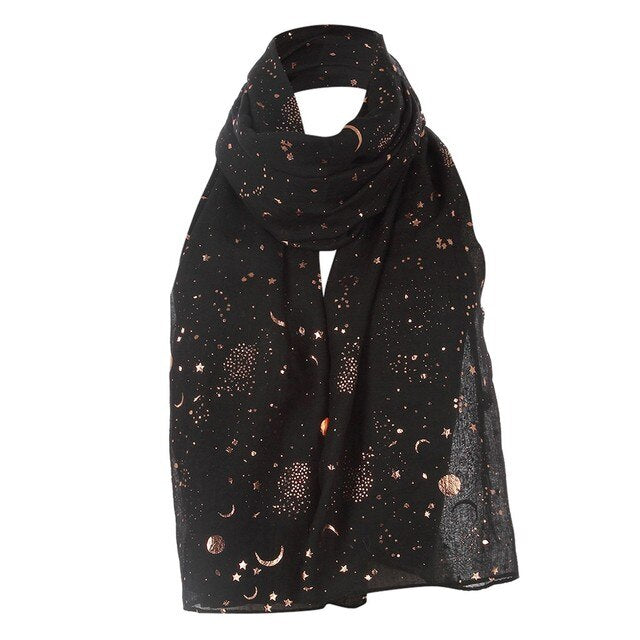 Bufanda de moda ligera con estampado de estrellas y luna metálica de Horas del Equinoccio