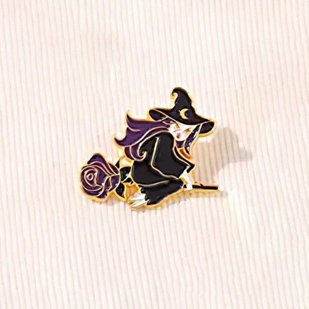 Flying Witch Enamel Lapel Pin