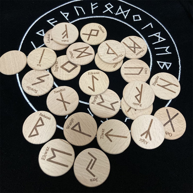 Engraved Wooden Rune Divination Set