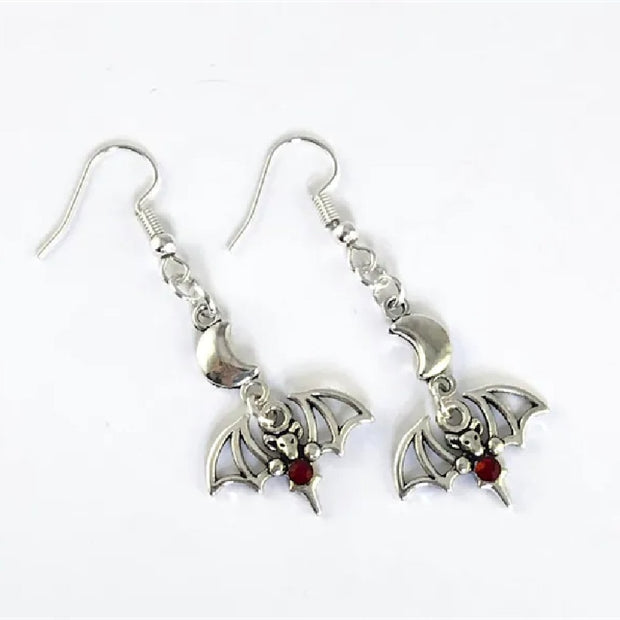 Jeweled Bat Drop Earrings