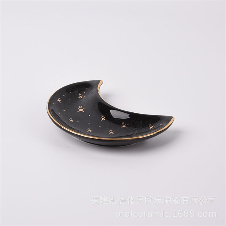 Crescent Moon Ceramic Jewelry Valet Dish