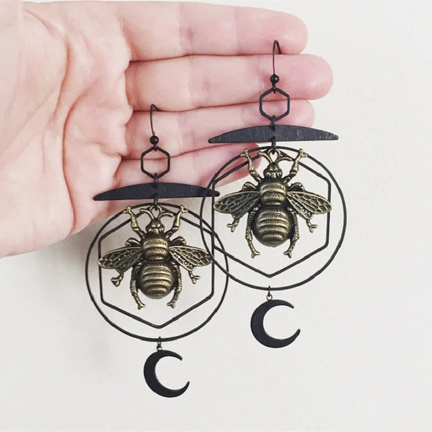 Moon Bee Dangle Earrings