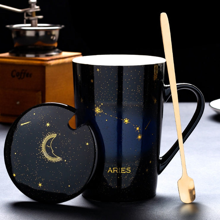 Coffret cadeau tasse constellations du zodiaque avec cuillère et couvercle