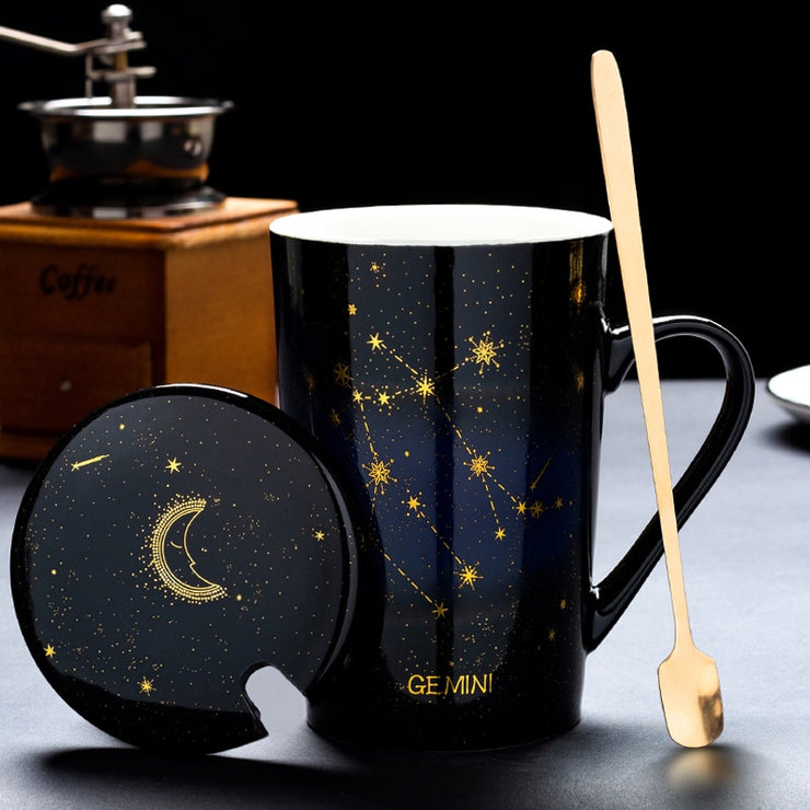 Coffret cadeau tasse constellations du zodiaque avec cuillère et couvercle