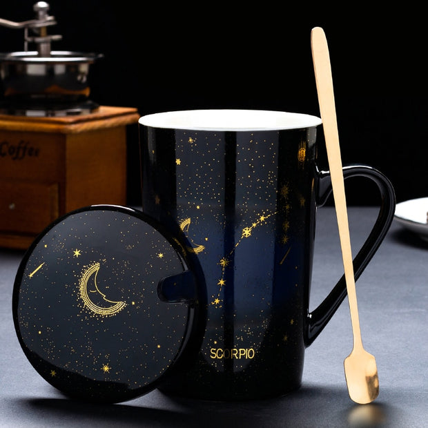 Zodiac Constellations Mug Gift Set with Spoon and Lid