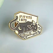 "If It Fits, I Sits" Coffin Cat Enamel Lapel Pin