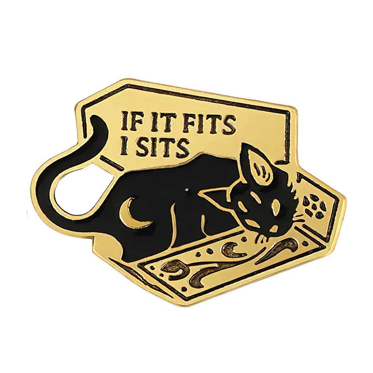 "If It Fits, I Sits" Coffin Cat Enamel Lapel Pin