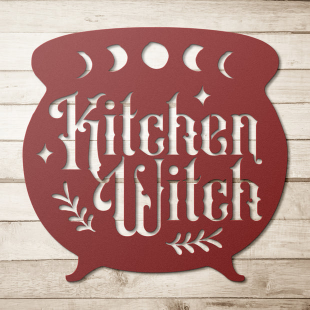 "Kitchen Witch Cauldron" Die-Cut Metal Sign