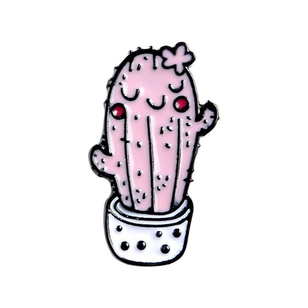 Épinglettes en émail de plantes en pot de cactus succulents mignons