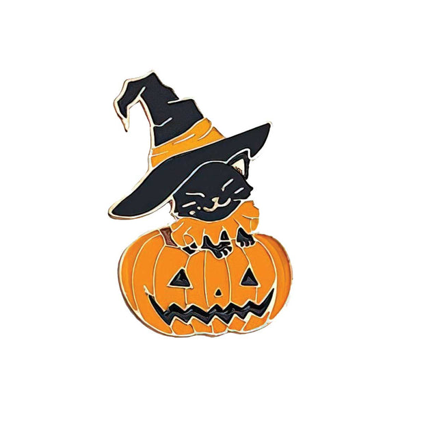 Witch Cat and Pumpkin Enamel Lapel Pin