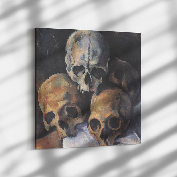"Pyramid of Skulls" by Paul Cézanne Square Canvas Wrap