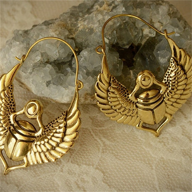 Egyptian Inspired Scarab Beetle Hoop Earrings