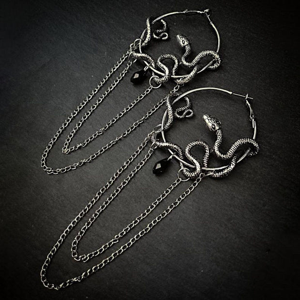 The Serpent's Coil Layered Chain Hoop Earrings