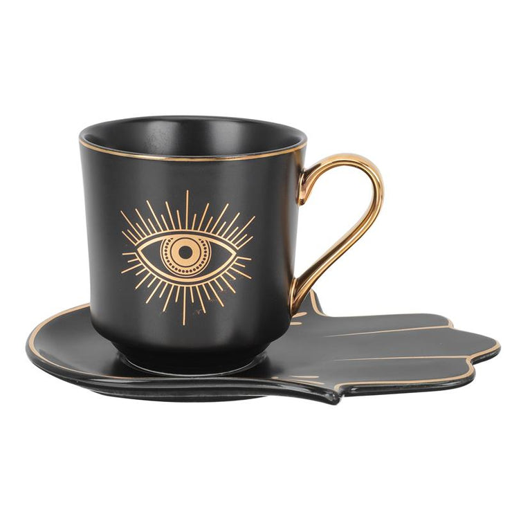 Set de regalo de taza y platillo Hamsa &amp; Evil Eye