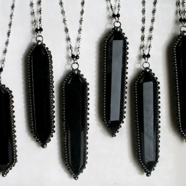 Oversized Black Obsidian Crystal Statement Necklace