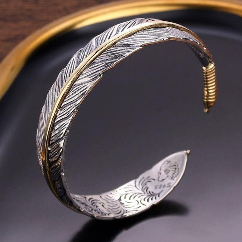 Bracelet Manchette Plume Argenté – Bijou Vintage Réglable Pour Hommes Et Femmes – Cadeau Saint-Valentin, Anniversaire