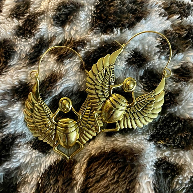 Egyptian Inspired Scarab Beetle Hoop Earrings