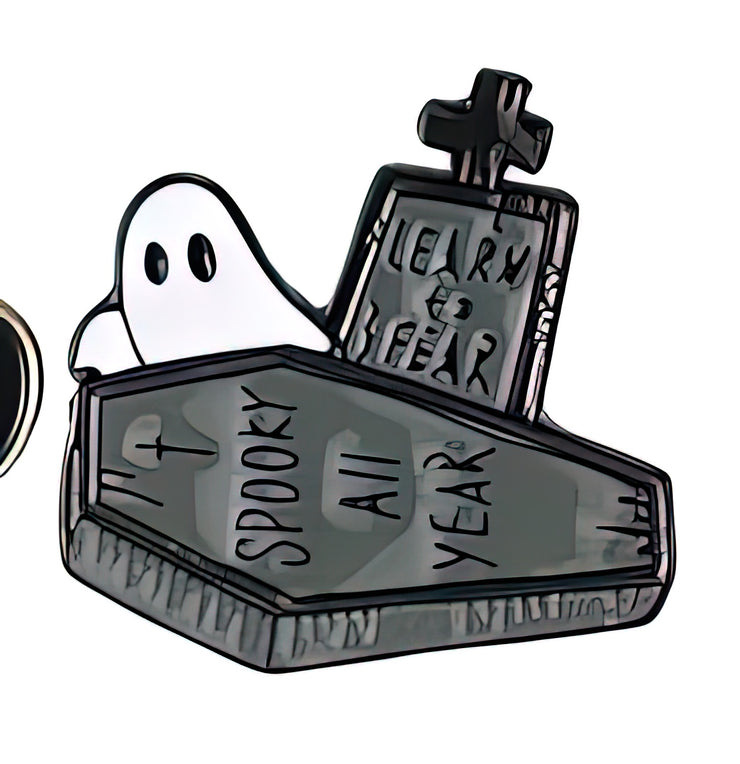 "Spooky All Year" Cemetery Ghost Enamel Lapel Pin