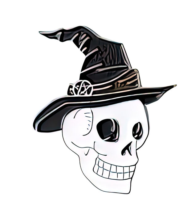 Skull in Witch Hat Enamel Lapel Pin